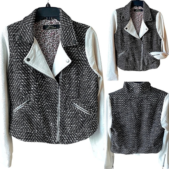 Franann With An Attitude Black & White Tweed Jacket Moto Style Women’s Sz Large - Picture 1 of 16